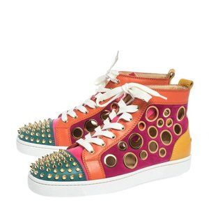 Christian Louboutin Men “Bubble Spike” Suede Multicolor Hightop Sneakers;46; NIB